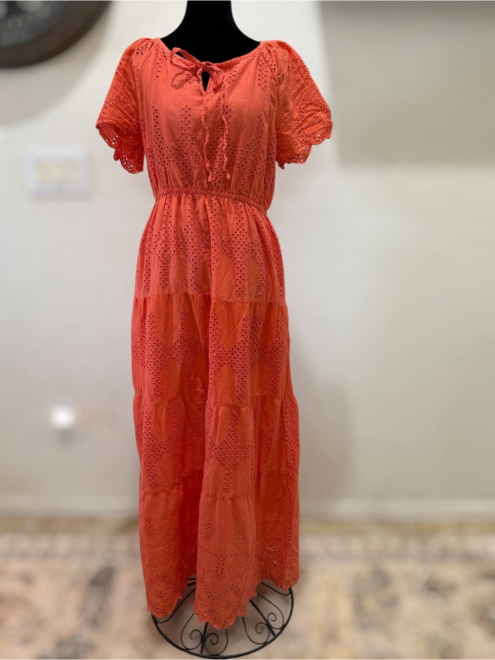 Dress Nado Coral Eyelet Maxi Dress Women’s Medium 100% Cotton Boho Cottagecore